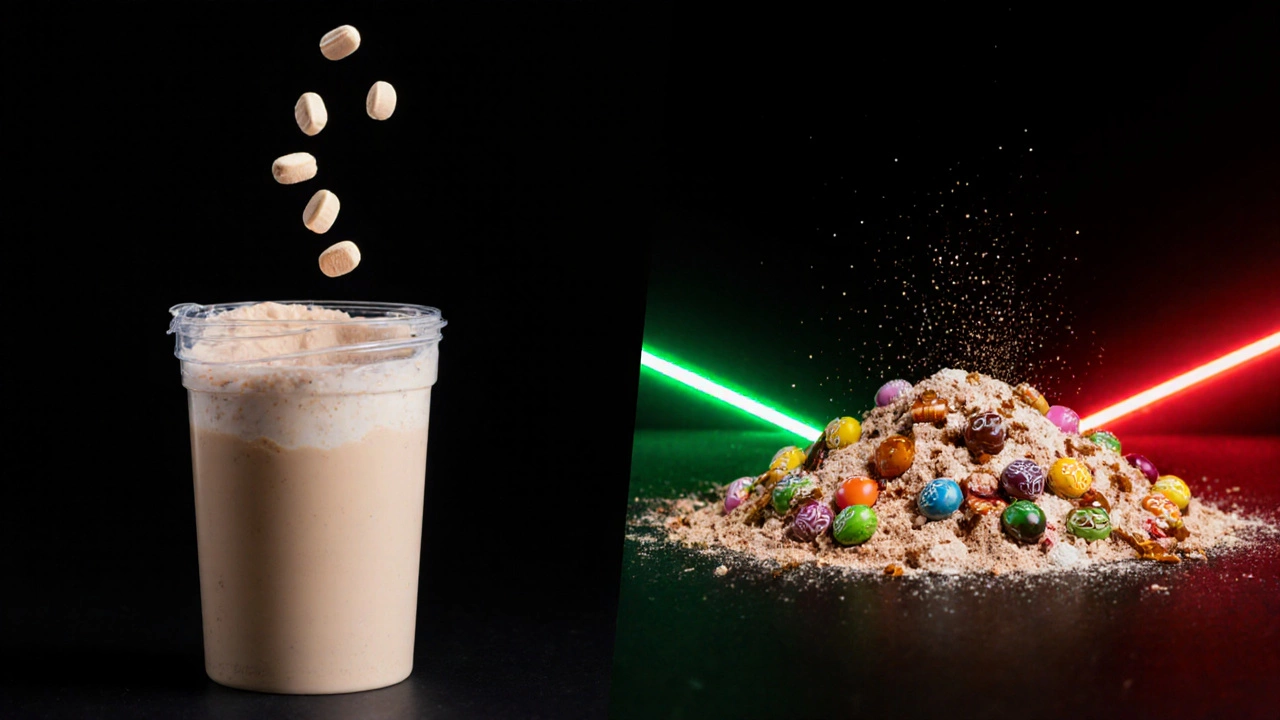 Сравнение чистого протеина и сахарного гейнера в виде схемы.