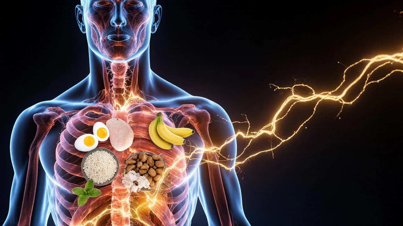 Прозрачное тело с питательными веществами, питающими мышцы, на темном фоне