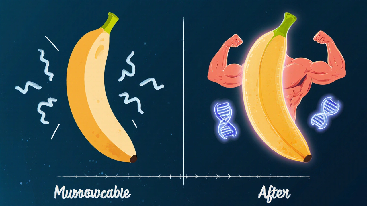 Сравнение употребления банана до и после тренировки с визуализацией энергии и восстановления.