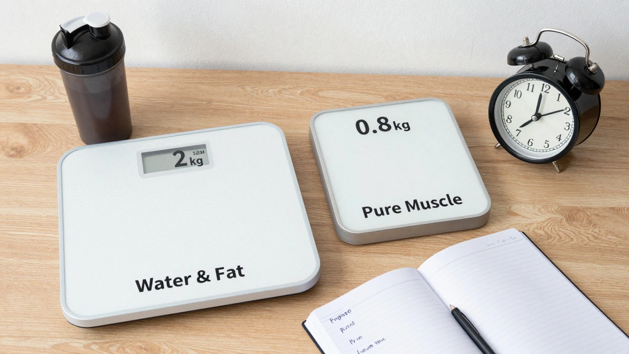 Две чаши весов: одна — с водой и жиром, другая — с чистой мышечной массой.