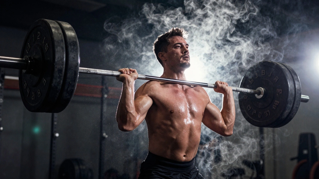 Атлет поднимает вес, демонстрируя эффект усиленного жиросжигания после тренировки