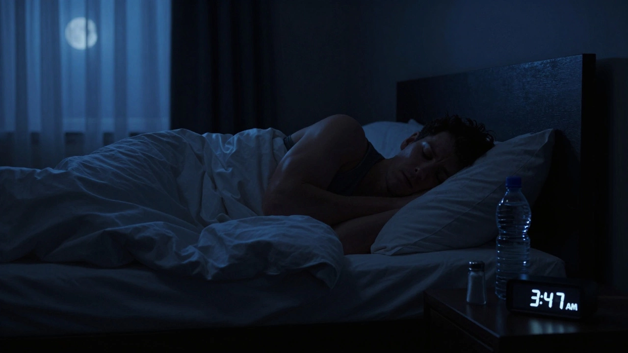 Человек спит в темной комнате, без света от гаджетов, ночь — время восстановления.