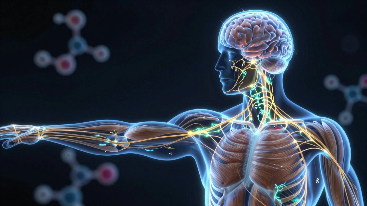 Схематичное изображение электролитов и нервных импульсов в мышцах