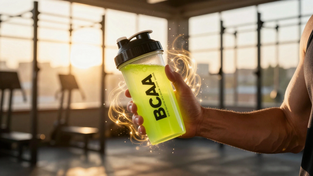 Спортивный напиток с BCAA и углеводами в руке атлета