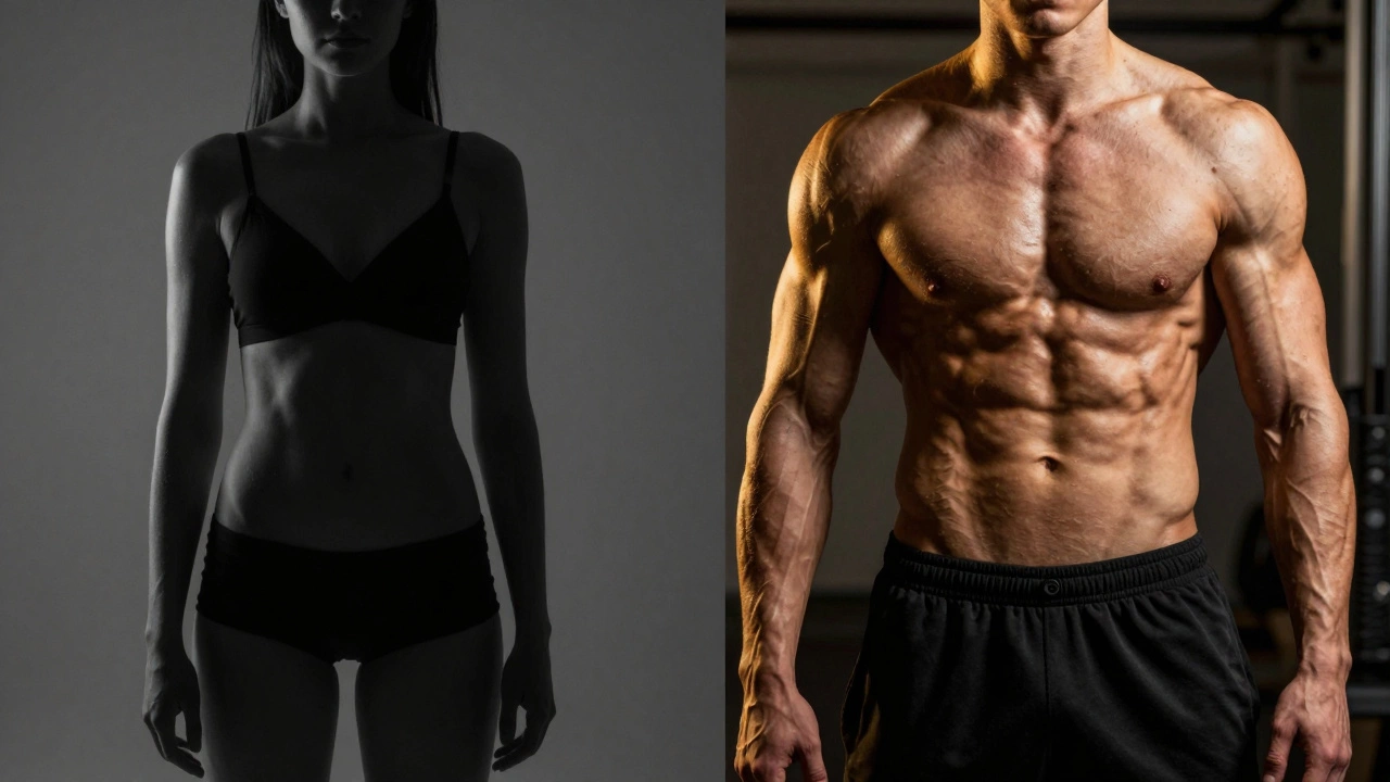 Сравнение дряблого силуэта и рельефного мускулистого тела бодибилдера