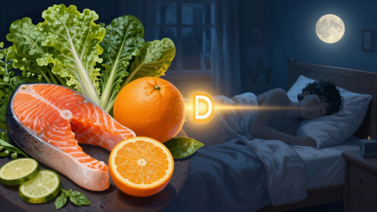 Свежие продукты и спящий человек символизируют здоровье