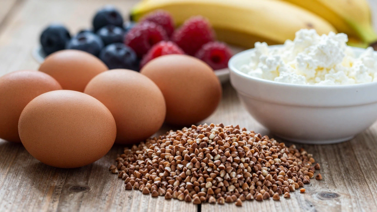 Яйца, гречка и творог как основные продукты для роста мышц